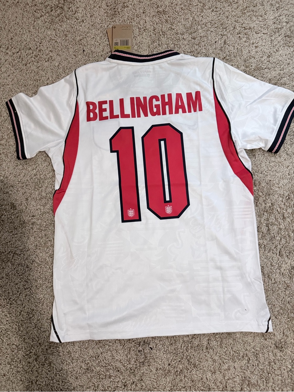 Nike White & Red BELLINGHAM #10 Soccer Jersey